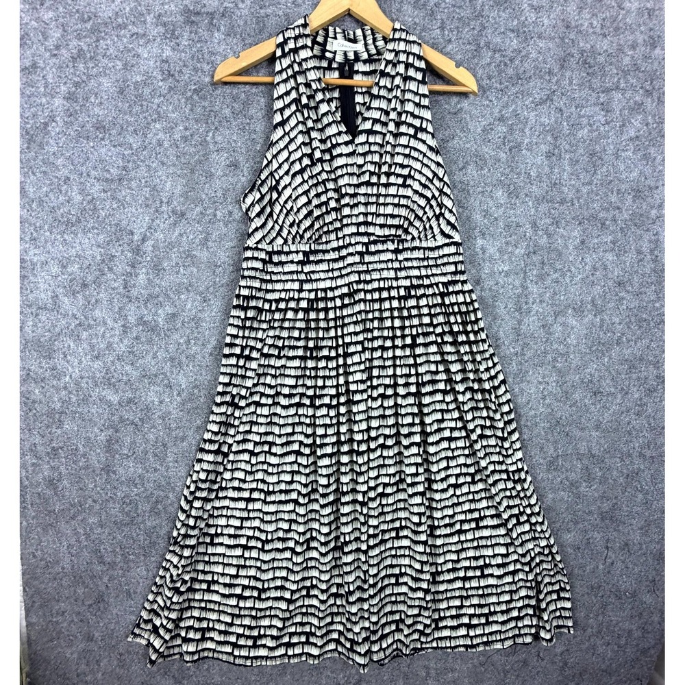Calvin Klein Dress Womens Small Black White Abstract Office Chic Career